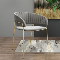 Raj Fruniture Modern Accent Dining Chairs Flannelette Comfy Upholstered Armchair Living Room Furniture Leisure Lounge Chairs With Golden Metal Leg, Gray