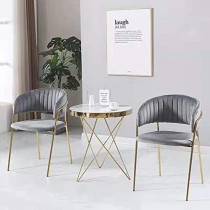 Raj Fruniture Modern Accent Dining Chairs Flannelette Comfy Upholstered Armchair Living Room Furniture Leisure Lounge Chairs With Golden Metal Leg, Gray