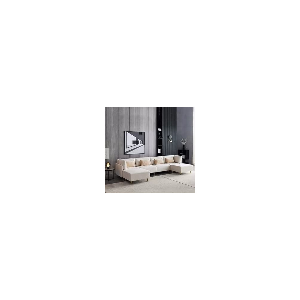 Raj Furniture U Shape Luxury Sofa Set Modern Design Furniture Sectional Couch Living Room Sofa, Beige