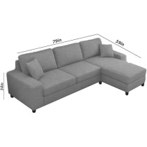 Raj Furniture L Shape Rhs Sofa For Living Room, Grey
