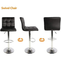 Ripple Furniture Modern Square Leather Adjustable Bar Stools, Black
