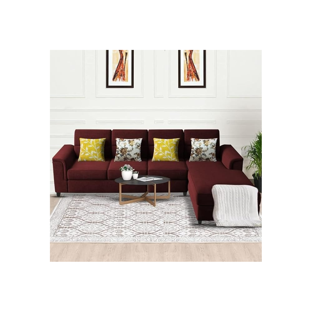Raj Furniture Harmony 6-Seater L-Shape Sofa Set For Living Room, Maroon