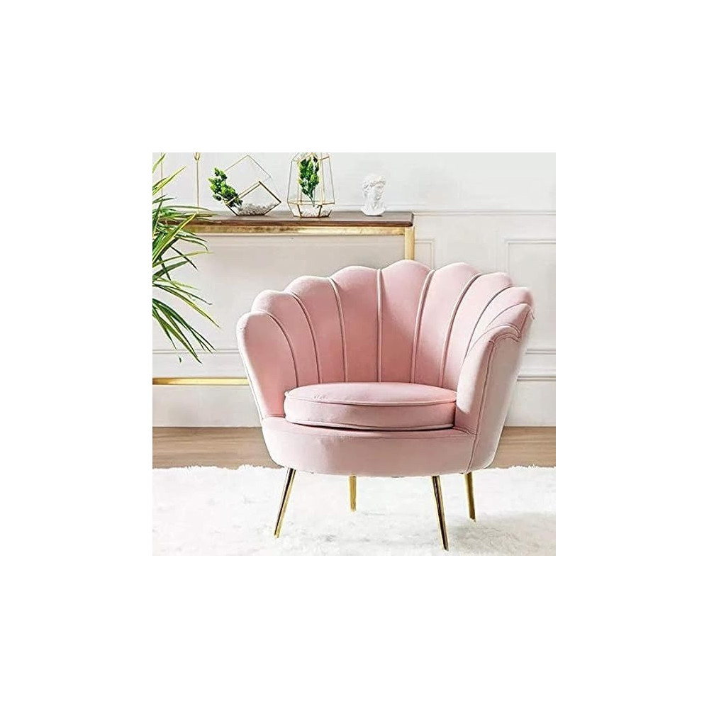 Raj Furniture Round Shaped Flower Chair Mettle Legs Velvet, Pink
