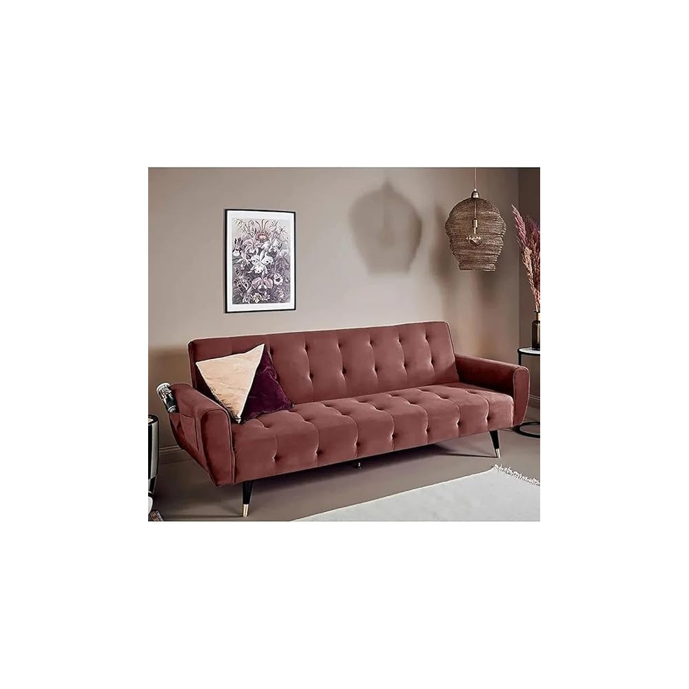 Raj Furniture 2 in 1 Upholstered Flip Sofa Bed, Dark Pink