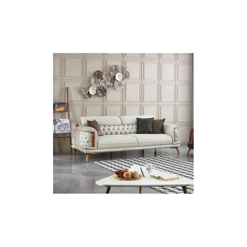 Raj Furniture Soft Chesterfield Luxury Living Room Sofa, Cream