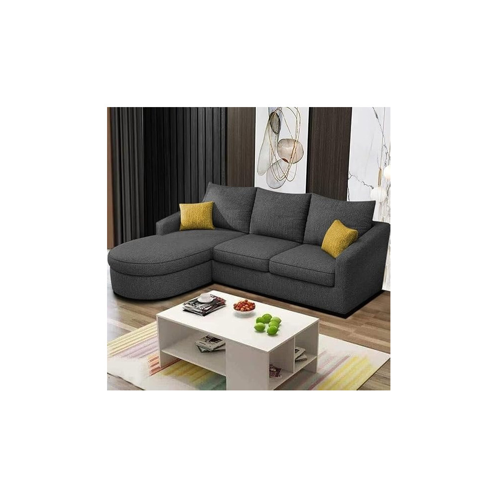 Raj Furniture EleganceEdge 4-Seater Sofa Set For Living Room (LHS), Black