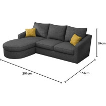 Raj Furniture EleganceEdge 4-Seater Sofa Set For Living Room (LHS), Black