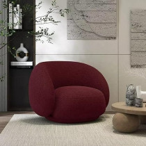 Ripple Furniture Modern Minimalist Design Floor Sofa Lamb Wool High Back Armrest Single Sofa Chair Living Room Furniture, Red Wine