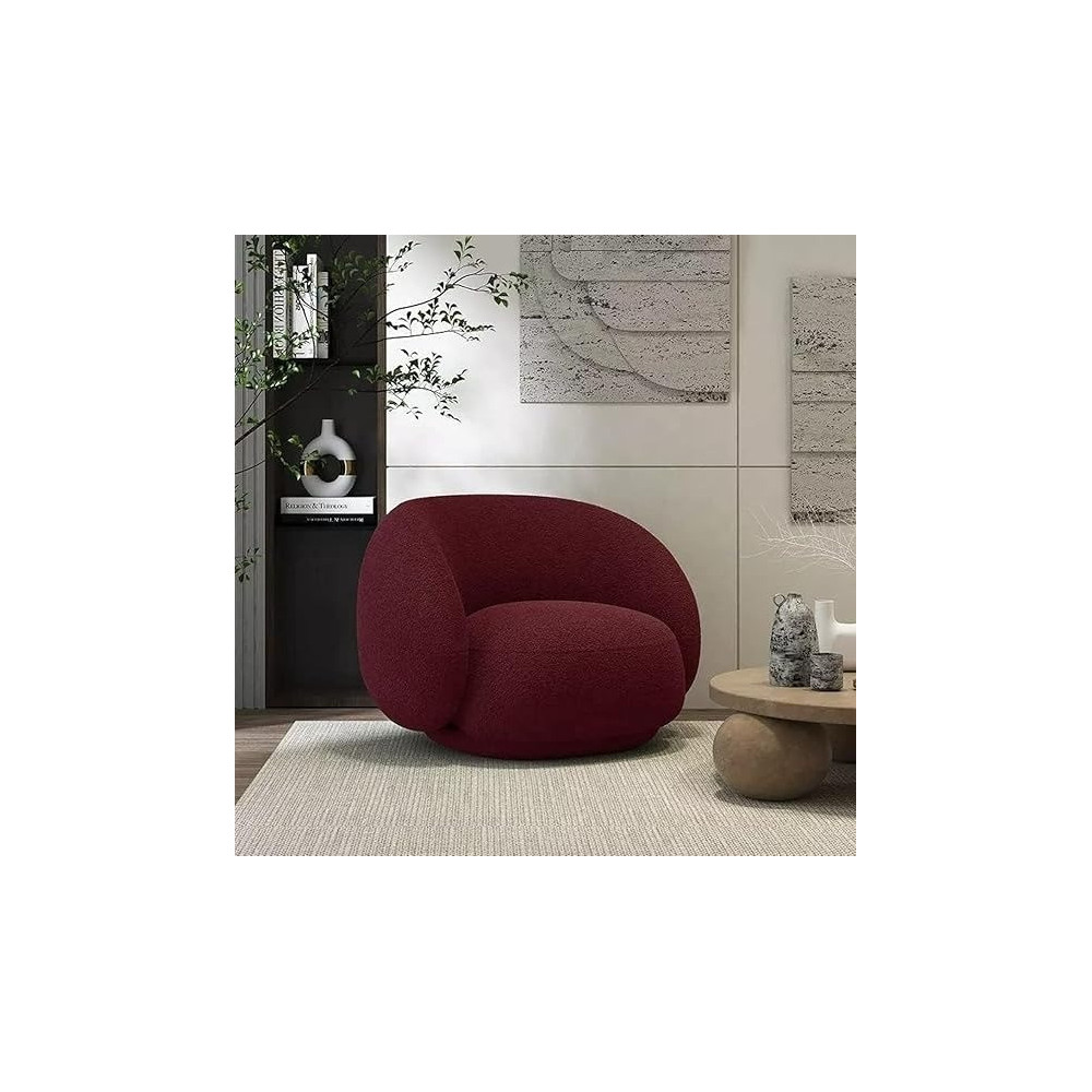 Ripple Furniture Modern Minimalist Design Floor Sofa Lamb Wool High Back Armrest Single Sofa Chair Living Room Furniture, Red Wine