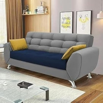 Raj Furniture Casaliving Leadown 3 Seater Sofa With Ottman For Living Room Premium Fabric Sofa, Blue Grey