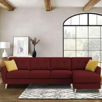 Ripple Furniture Luxury 6 Seater L Shape Sofa Set For Living Room In Premium Fabric RHS, Maroon