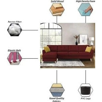 Ripple Furniture Luxury 6 Seater L Shape Sofa Set For Living Room In Premium Fabric RHS, Maroon