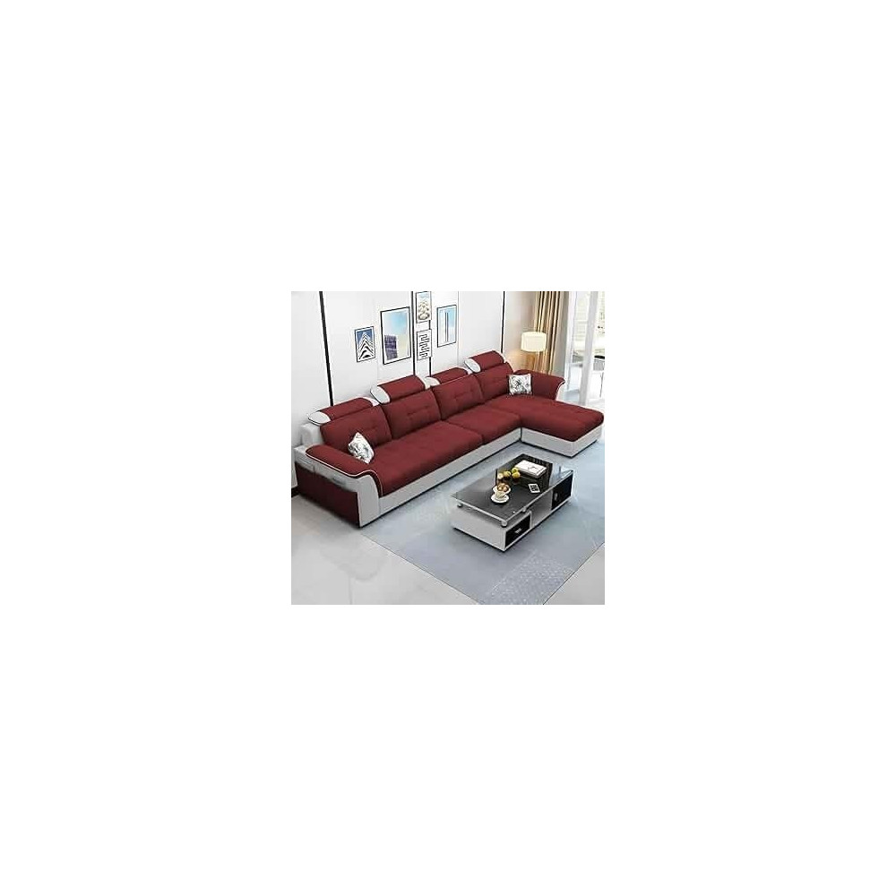 Ripple Furniture Luxury RHS L Shape Sofa Set For Living Room in Premium Fabric, Maroon Grey