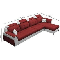 Ripple Furniture Luxury RHS L Shape Sofa Set For Living Room in Premium Fabric, Maroon Grey
