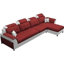 Ripple Furniture Luxury RHS L Shape Sofa Set For Living Room in Premium Fabric, Maroon Grey