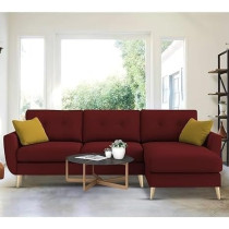 Raj Furniture Royal Azure Elegance 4 Seater L-Shaped Living Room Sofa in Plush Velvet Fabric RHS, Maroon Fabric