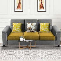 Raj Furniture Elegant 3 Seater Sofa Set for Living Room, Yellow Grey