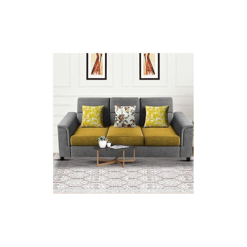 Raj Furniture Elegant 3 Seater Sofa Set for Living Room, Yellow Grey
