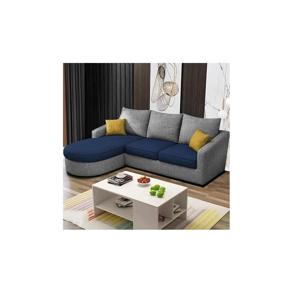 Raj Furniture EleganceEdge 4-Seater Sofa Set for Living Room (LHS), Blue Grey