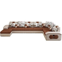 Ripple Furniture U Shape 9 Seater Modern Interchangeable Fabric Sofa Set With 4 Puffy Left, Beige & Brown