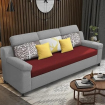 Raj Furniture Luxury 3 Seater Sofa For Living Room In Premium Fabric, Maroon Grey