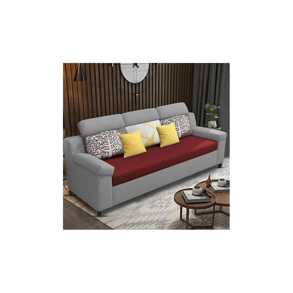 Raj Furniture Luxury 3 Seater Sofa For Living Room In Premium Fabric, Maroon Grey
