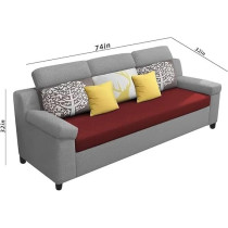 Raj Furniture Luxury 3 Seater Sofa For Living Room In Premium Fabric, Maroon Grey