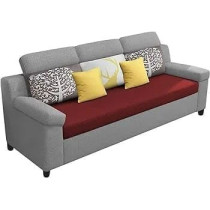 Raj Furniture Luxury 3 Seater Sofa For Living Room In Premium Fabric, Maroon Grey