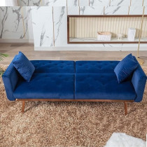 TITA-DONG Velvet Sofa Convertible Sleeper Sofa, Modern Tufted Sofa Bed With 2 Throw Pillow And Gold Plating Base 5 Leg, Adjustable Folding Accent Sofa Couch for Living Room, Navy Blue