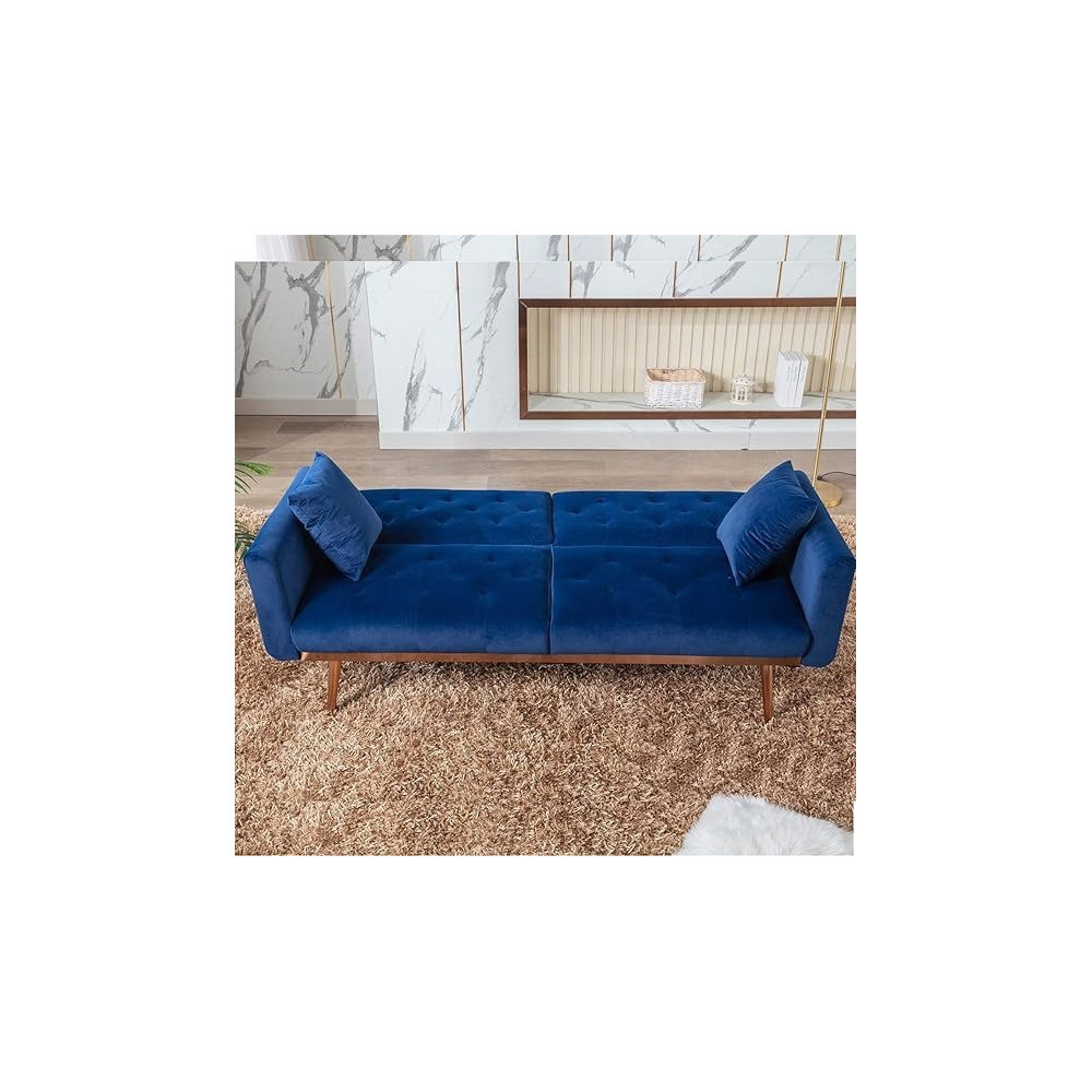 TITA-DONG Velvet Sofa Convertible Sleeper Sofa, Modern Tufted Sofa Bed With 2 Throw Pillow And Gold Plating Base 5 Leg, Adjustable Folding Accent Sofa Couch for Living Room, Navy Blue