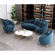 Raj Furniture Business Luxury Velvet Sofas Hotel Arc Shape Upholstered Modern Couch, Royal Blue