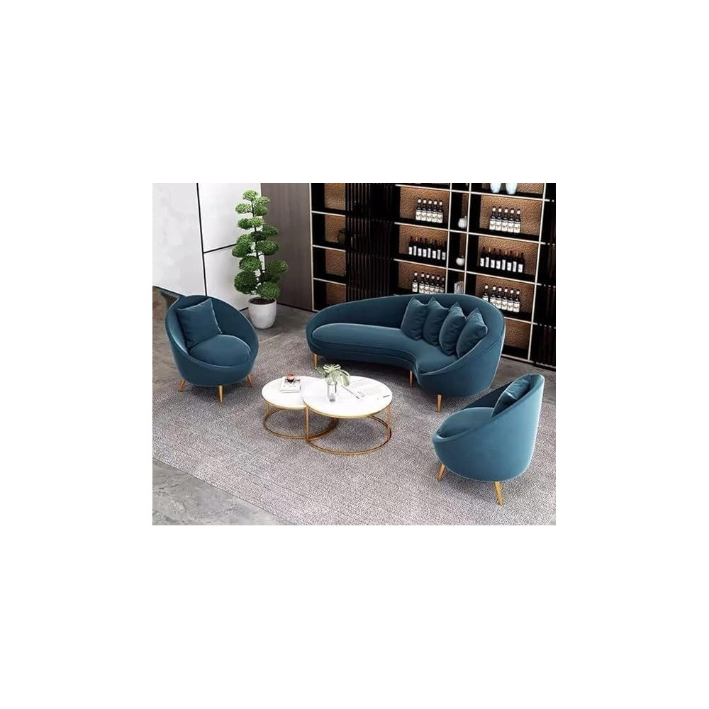 Raj Furniture Business Luxury Velvet Sofas Hotel Arc Shape Upholstered Modern Couch, Royal Blue