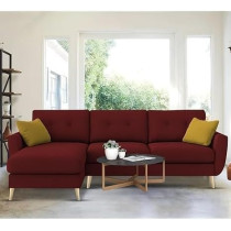 Raj Furniture Royal Azure Elegance 4 Seater L-Shaped Living Room Sofa in Plush Velvet Fabric LHS, Maroon