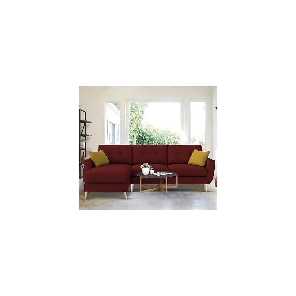 Raj Furniture Royal Azure Elegance 4 Seater L-Shaped Living Room Sofa in Plush Velvet Fabric LHS, Maroon