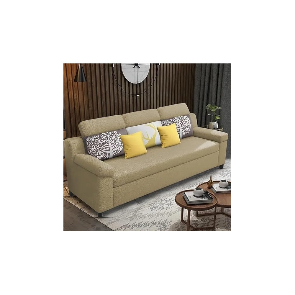 Raj Furniture Luxury 3 Seater Sofa For Living Room In Premium Fabric, Cream