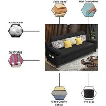 Raj Furniture Luxury 3 Seater Sofa For Living Room In Premium Fabric, Cream