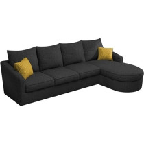 Raj Furniture Sumptuous Serenity The Round Lounger L-Shape 6 Seater Sofa Set For Your Living Room (RHS), Black