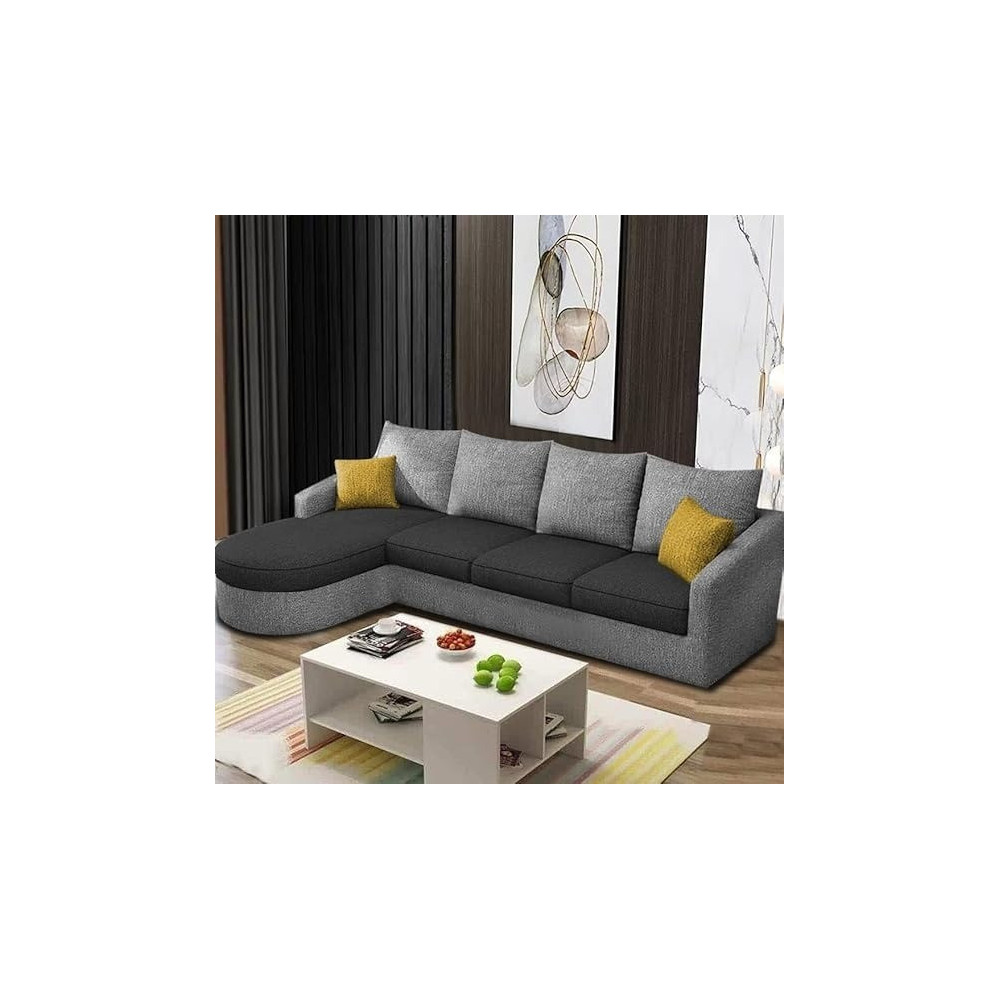 Ripple Furniture Sumptuous Serenity: The Round Lounger L-Shape 6 Seater Sofa Set for Your Living Room (LHS), Black Grey