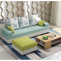 Raj Furniture 3 Seater With Ottoman Sofa Set For Living Room, Light Green Fabric