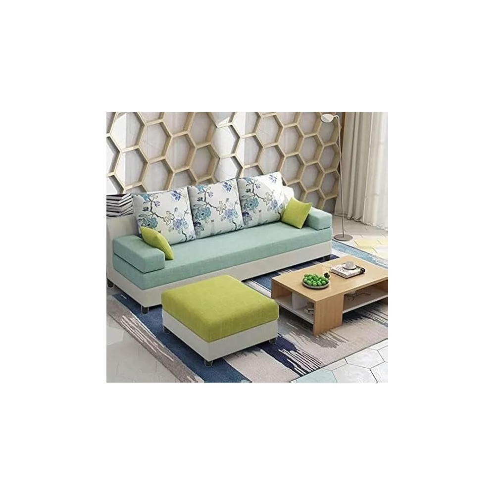 Raj Furniture 3 Seater With Ottoman Sofa Set For Living Room, Light Green Fabric