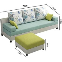 Raj Furniture 3 Seater With Ottoman Sofa Set For Living Room, Light Green Fabric