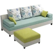 Raj Furniture 3 Seater With Ottoman Sofa Set For Living Room, Light Green Fabric