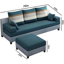Raj Furniture 3 Seater With Ottoman Sofa Set For Living Room, Blue Grey Fabric
