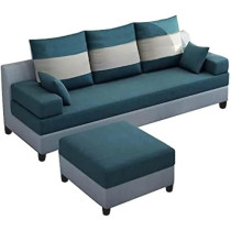 Raj Furniture 3 Seater With Ottoman Sofa Set For Living Room, Blue Grey Fabric
