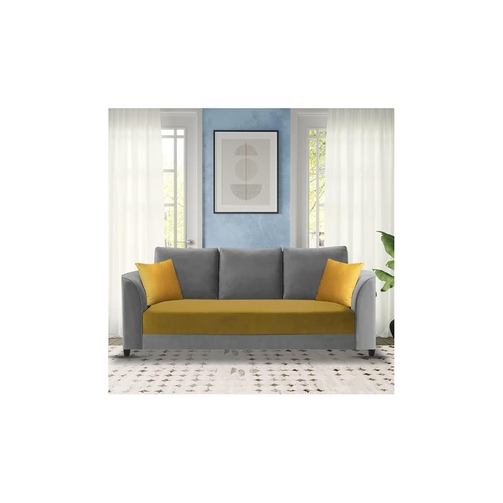 Raj Furniture Modern Elegance 3-Seater Sofa Set, Yellow Grey