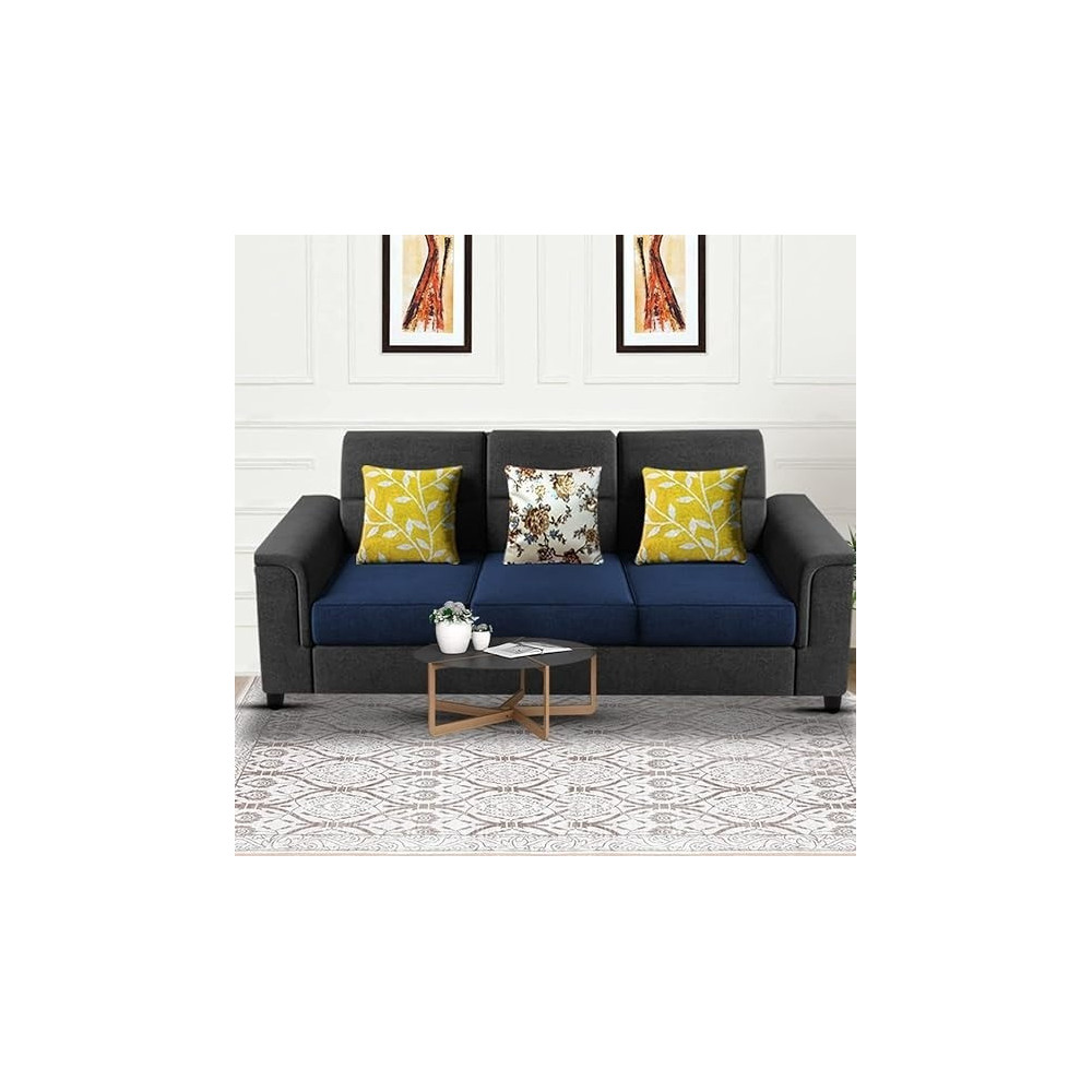 Raj Furniture Elegant 3 Seater Sofa Set for Living Room, Black Blue
