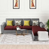 Raj Furniture Harmony 6-Seater L-Shape Sofa Set for Living Room, Maroon Grey