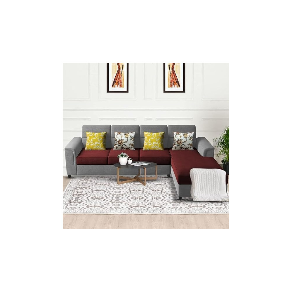 Raj Furniture Harmony 6-Seater L-Shape Sofa Set for Living Room, Maroon Grey