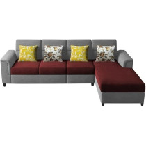 Raj Furniture Harmony 6-Seater L-Shape Sofa Set for Living Room, Maroon Grey