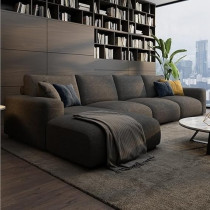 Ripple Furniture Luxury Modern Sofa Couch With Chaise Lounge, Living Room, Bedroom, Dining Room, Office, Guestroom, Charcoal Grey, Right